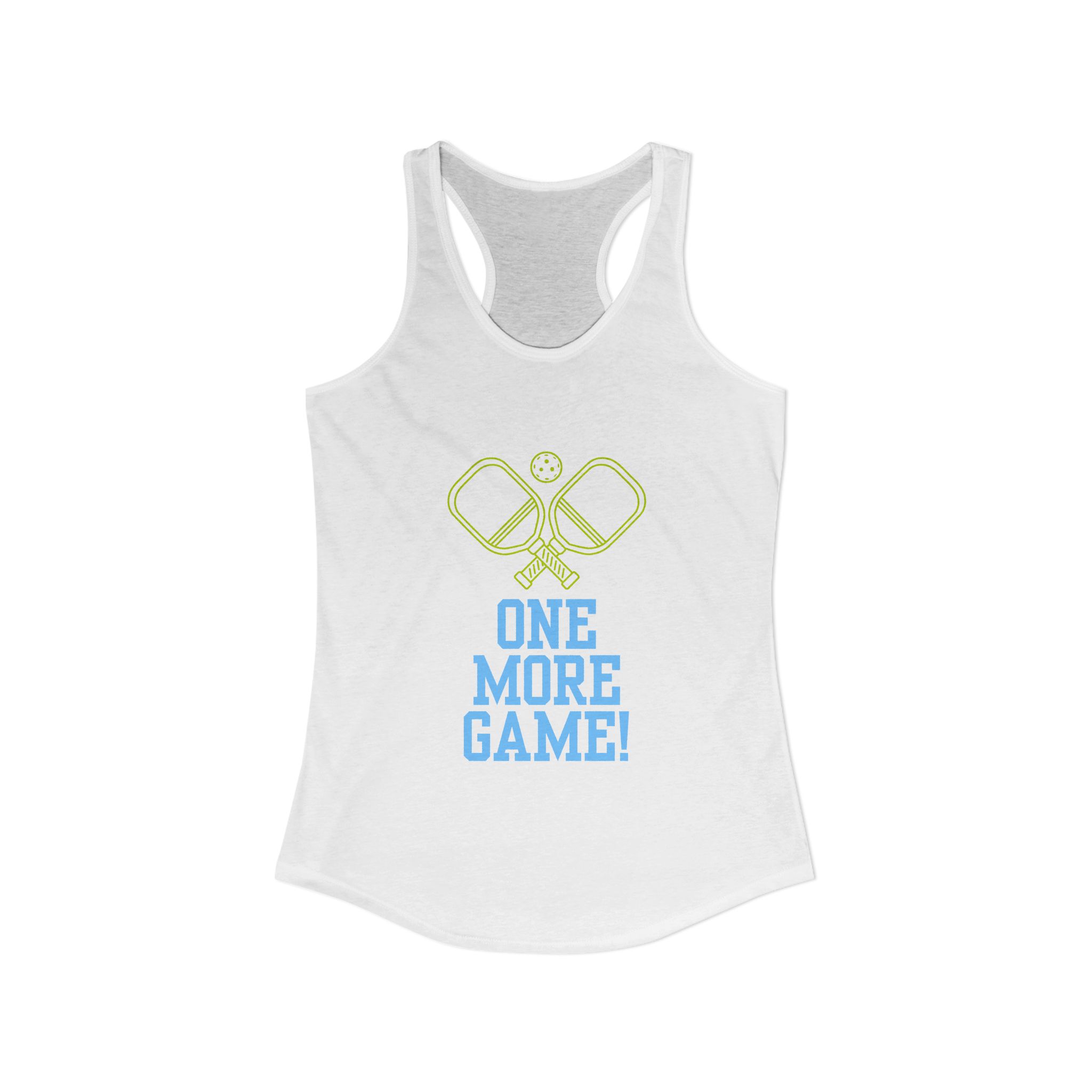 One More Game. Women’s Pickleball Racerback Tank.