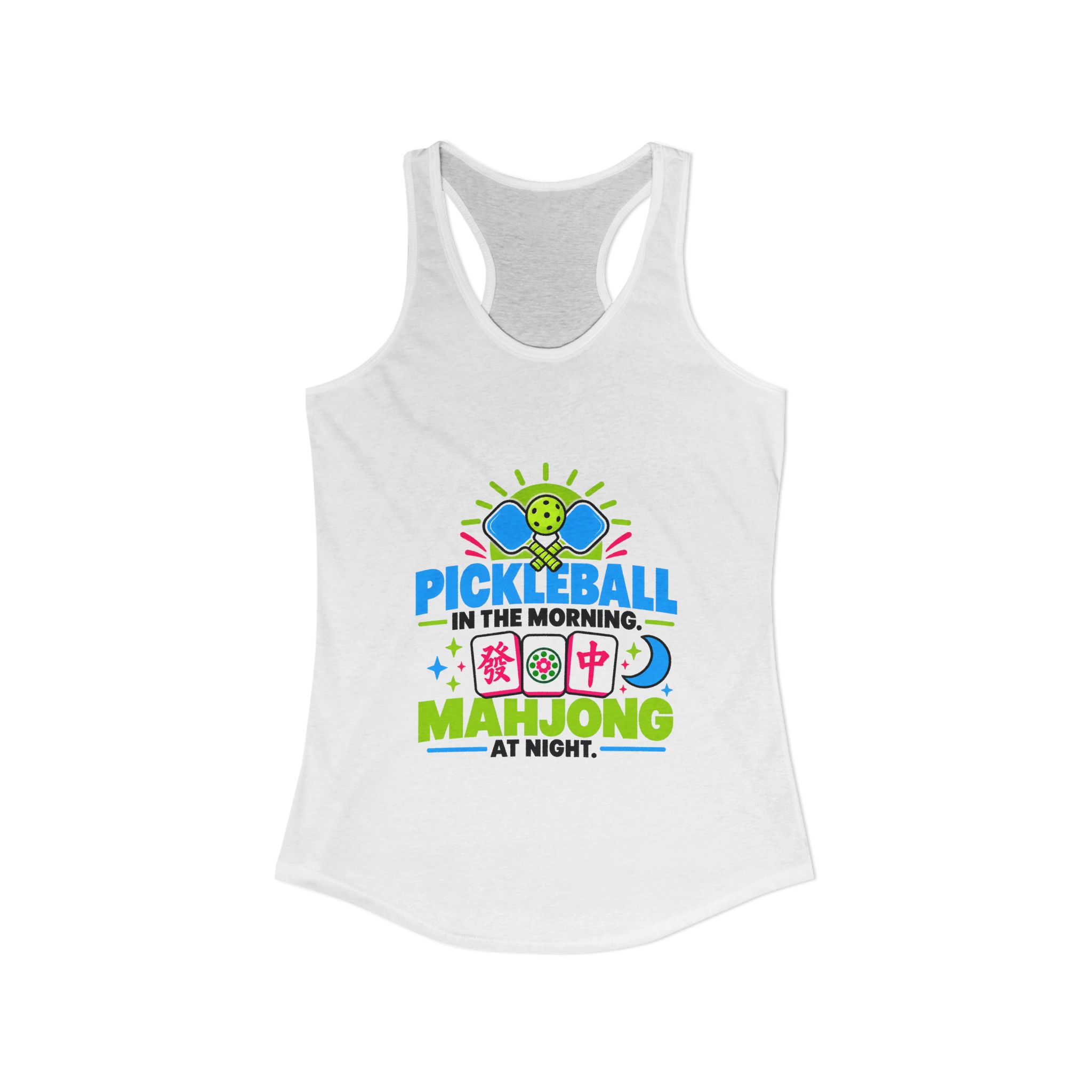 Pickleball in the Morning. Mahjong at Night. Women’s Racerback Tank. - Image 2