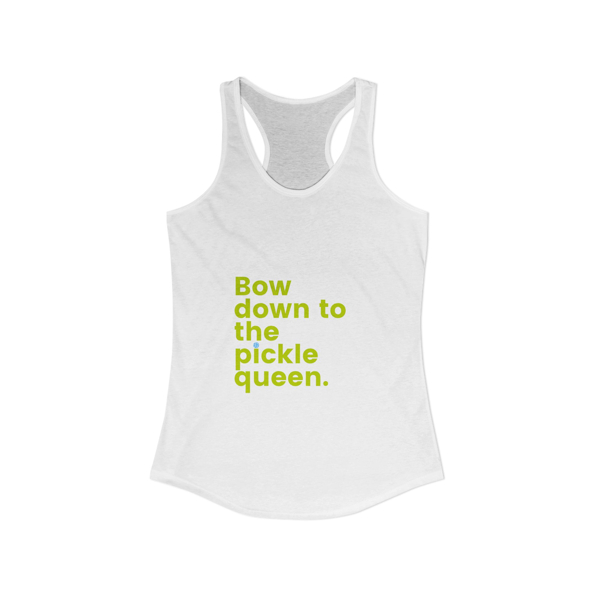 Bow Down to the Pickle Queen. Women’s Pickleball Racerback Tank.